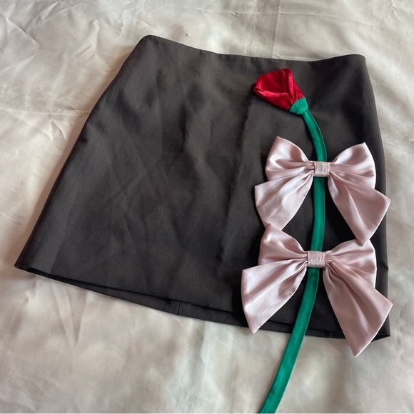 Sandy Liang- Brown Mid Skirt with Rose Bow Detail Size 0 Designer Spring Fashion - Picture 3 of 9